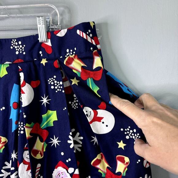 Christmas Santa Snowman Pleated A-Line Flared Knee Length Skirt Women's Size 3XL - Picture 4 of 12